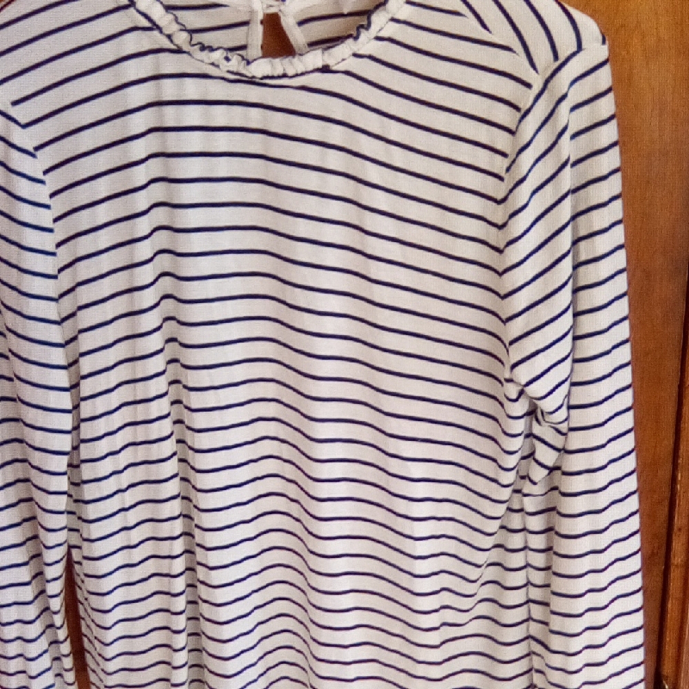 Kaileigh Striped Long Sleeve Top in Navy and White